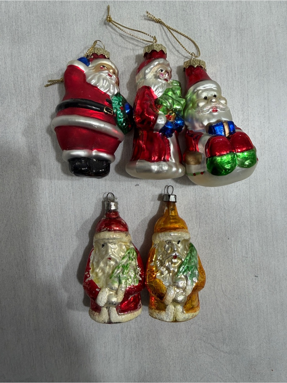 Vintage (some) Santa Ornaments 1 marker from Poland.  5 ornaments total.